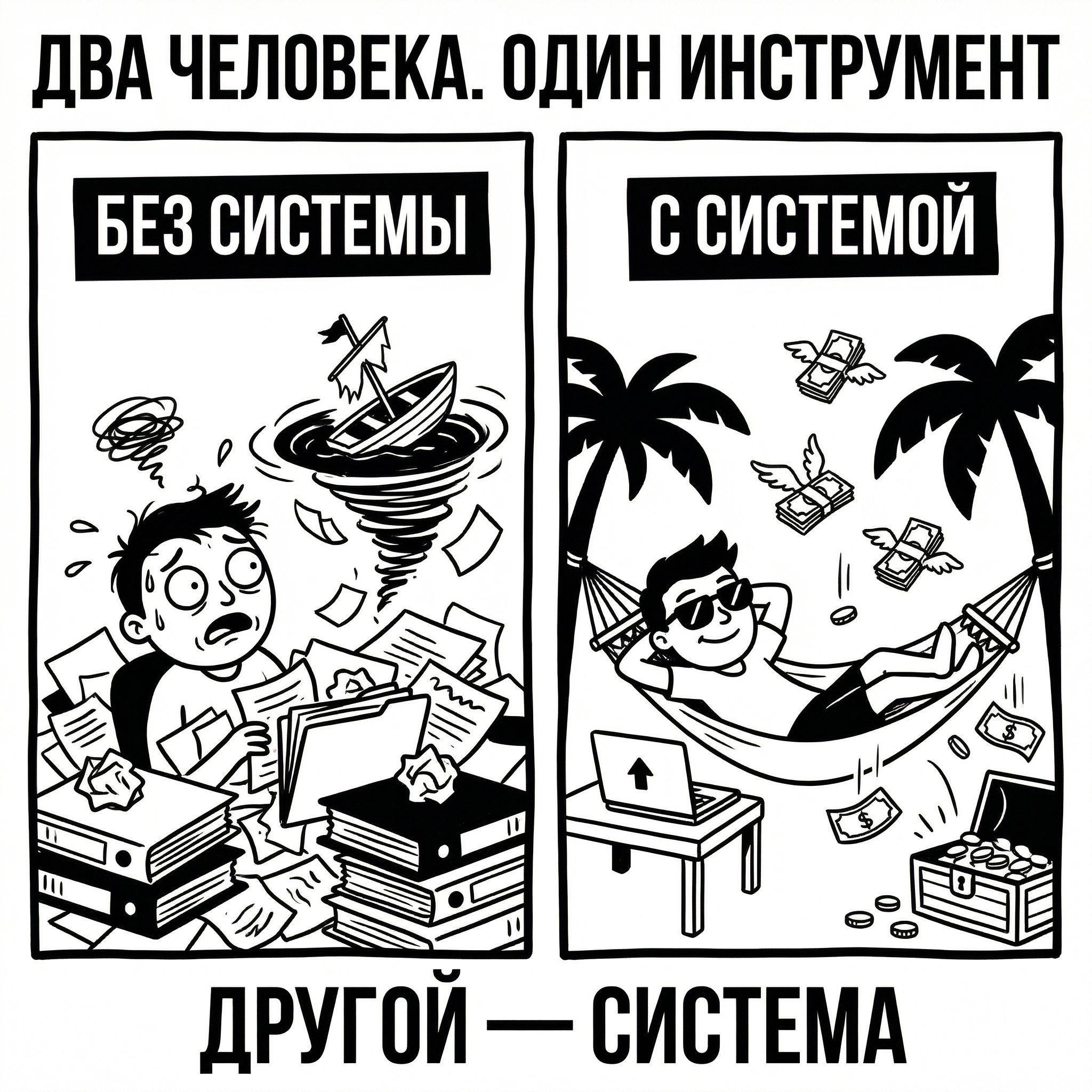 Мем: без системы vs с системой