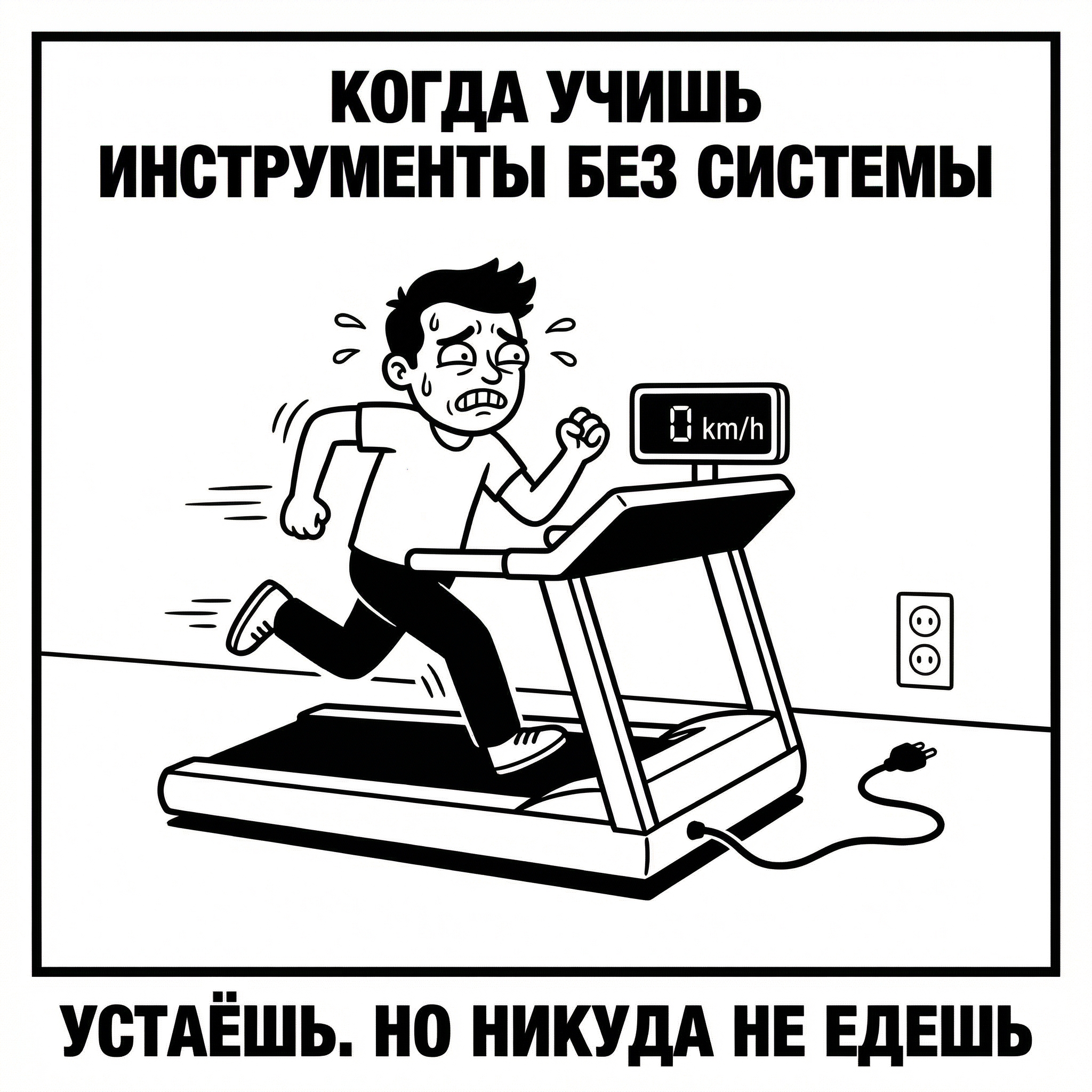 Мем: беговая дорожка — движение есть, результата нет